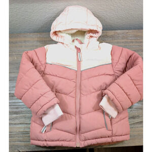 Eddie Bauer Girls 2T Sherpa Lined Puffer Coat Pink Hooded Winter Jacket NWOT